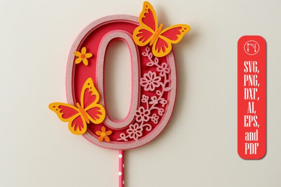 3D Butterfly Number 0 Topper SVG for Life Events And Celebrations