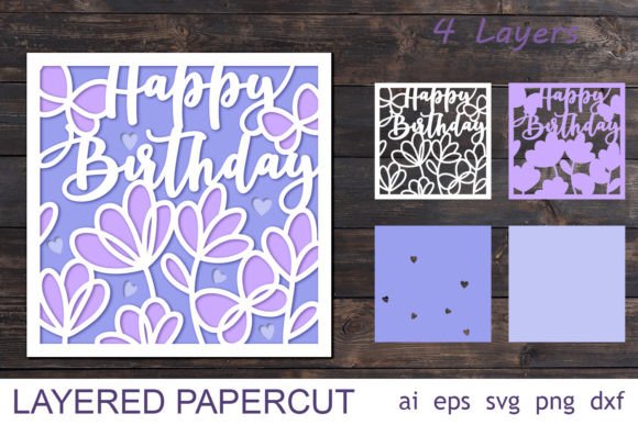 3D SVG Happy Birthday Card Papercut for Shadow Boxes