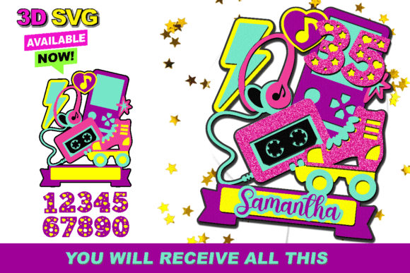 90s Party Cake Topper 3D SVG: Laser Cutting & Birthday Magic