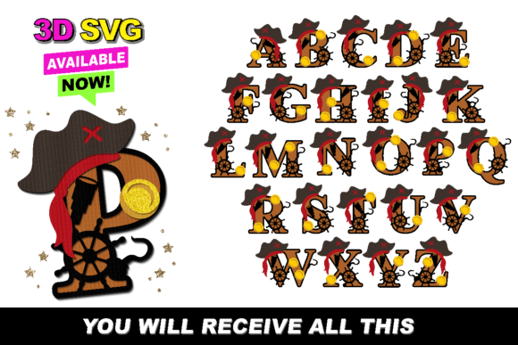 Alphabet 3D SVG Pirate for Laser Cutting & Birthday Campaigns