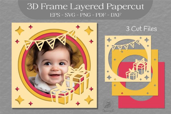 Birthday Photo Frame Layered Paper Cut 3: 3D SVG Shadow Boxes