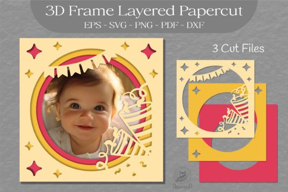Birthday Photo Frame Layered Paper Cut 4: 3D SVG Shadow Boxes