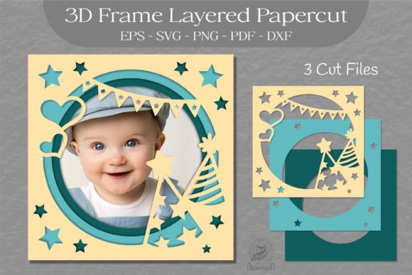 Birthday Photo Frame Layered Paper Cut 6: 3D SVG Shadow Boxes