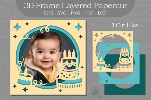 Birthday Photo Frame Layered Paper Cut 7: 3D SVG Shadow Box Design