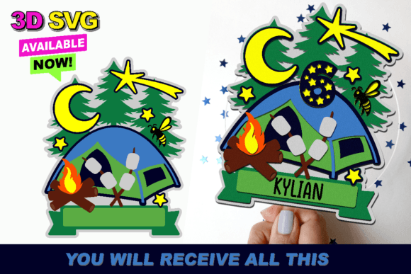 Camping Cake Topper 3D SVG: Laser Cutting & Cake Toppers