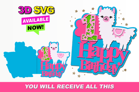 Cute Llama Happy Birthday Card 3D SVG for Laser Cutting