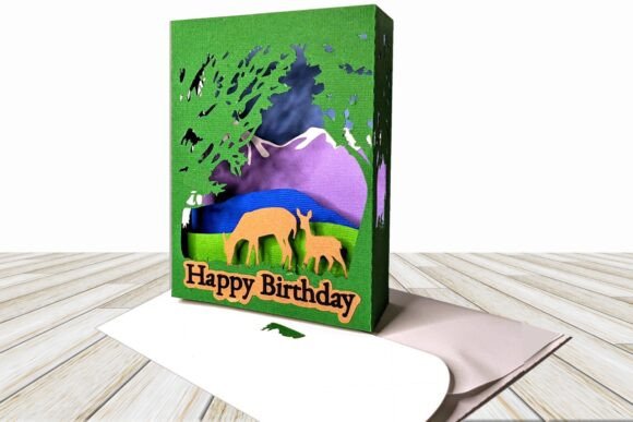 Deer in Forest Shadowbox Card: 3D SVG for Birthdays