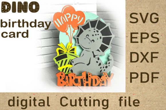 Dinosaur Birthday Card Cut File Paper: 3D SVG for Birthdays