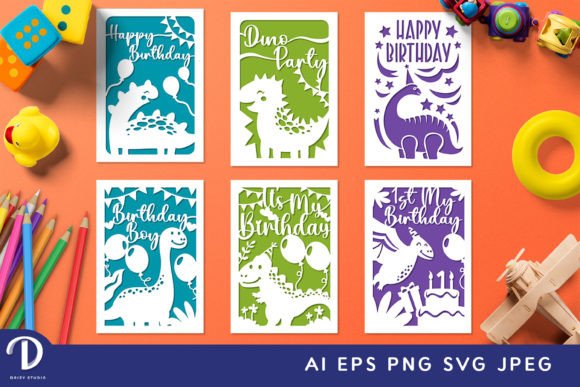 Dinosaur Birthday Card Paper Cut SVG: Graphics for Crafts Projects
