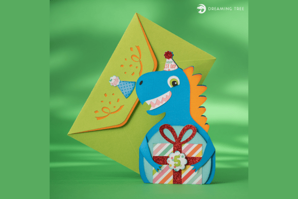 Dinosaur Card SVG: 3D Greeting Cards for Local Brands