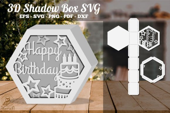 Happy Birthday Cake Hexagon Shadow Box: 3D SVG for Local Branding