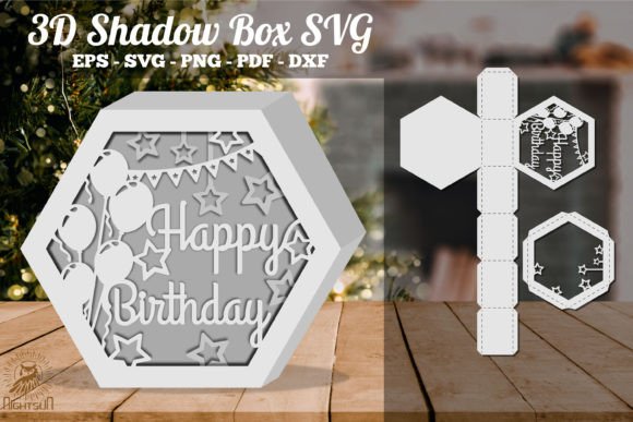 Happy Birthday Hexagon Shadow Box SVG: 3D SVG for Shadow Boxes