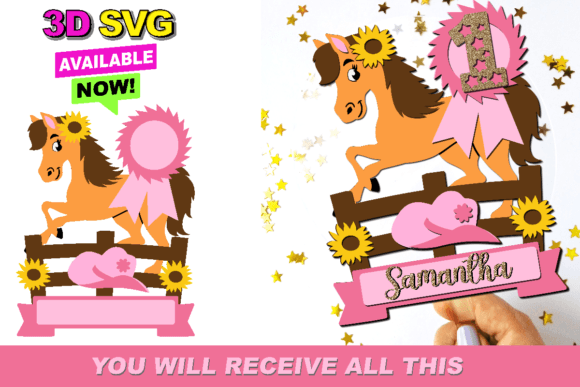 Horse Cake Topper 3D SVG: Laser-Cut Cake Toppers for Local Brands