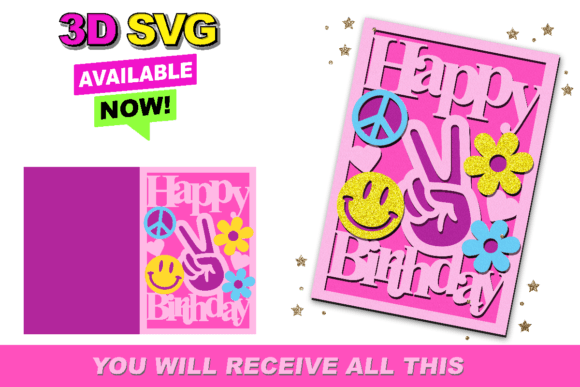 Peace and Love Card 3D SVG: Laser Cutting Birthday Design