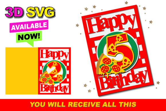 Pizza Happy Birthday Card 3D SVG for Birthdays
