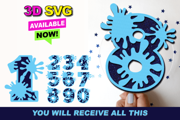 Splash Numbers 3D SVG: Laser Cutting & Birthday Design Asset