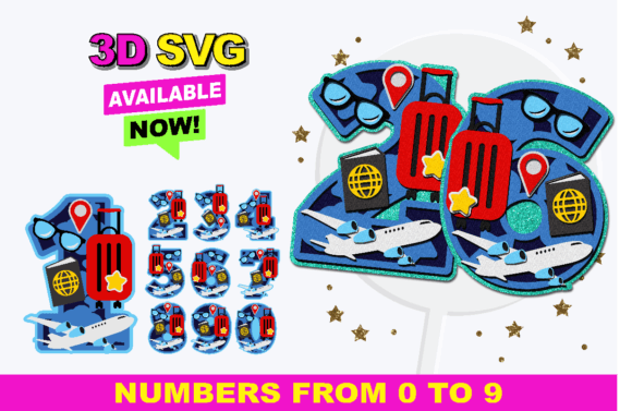 Travel Numbers 3D SVG for Laser Cutting & Birthday Projects